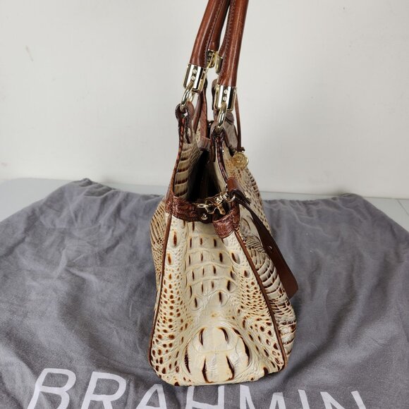Brahmin Elisa Hobo Shoulder Bag Brown Cream Croc Embossed Leather Gold Hardware - Picture 6 of 16